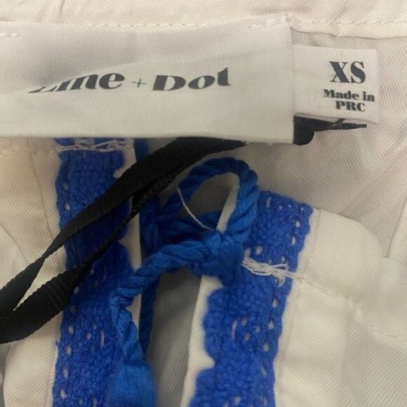 Revolve Line & Dot Size XS Blue and White Embroidery Off the Shoulder Blouse - Picture 5 of 10